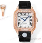 Swiss Grade Copy Cartier Santos de Cartier 35.1 Lady THB 9015 Rose Gold Diamond-set